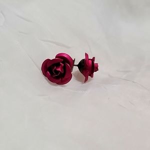 Hot pink rose stud earrings